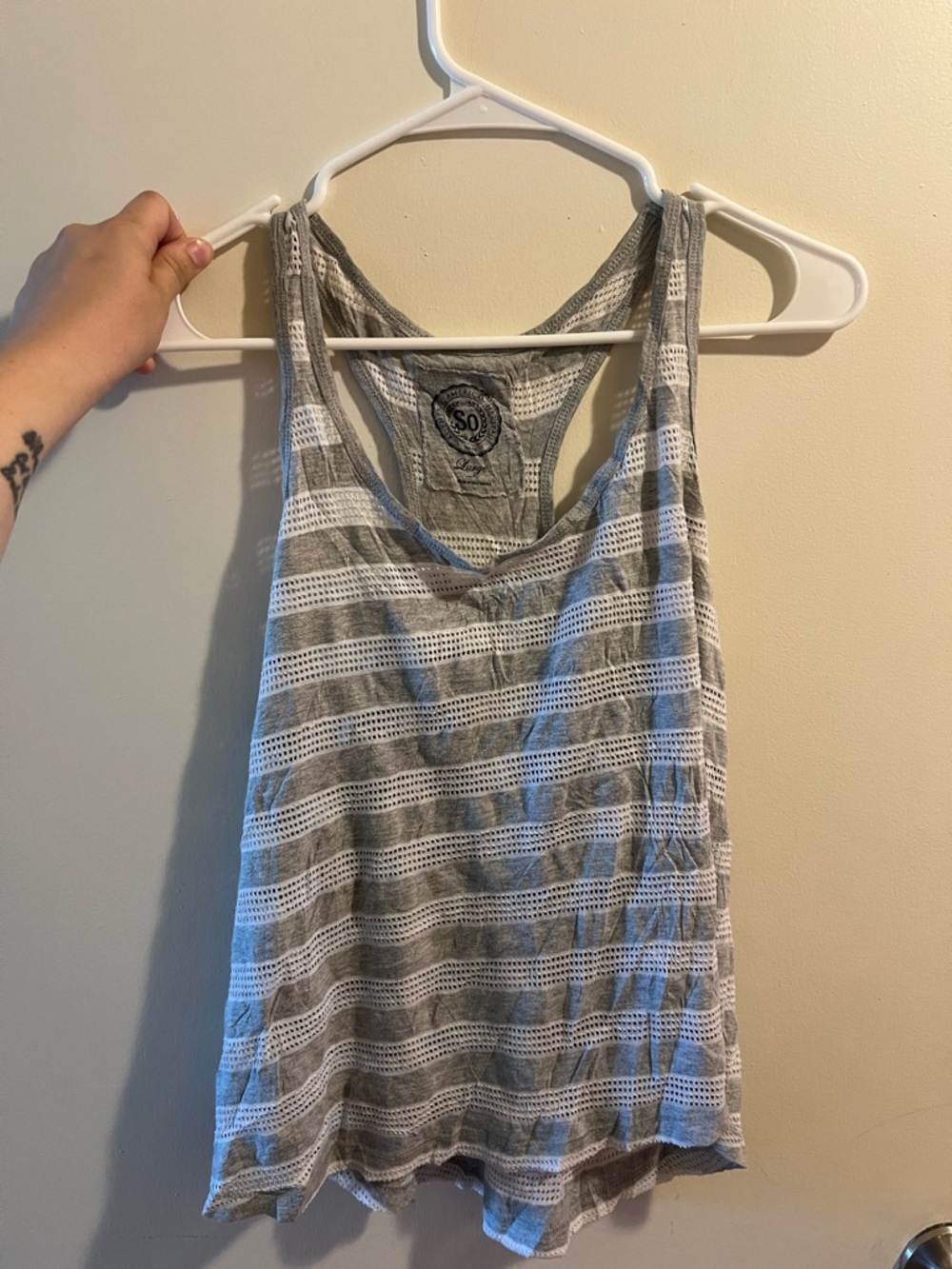 SO Grey and White Striped Racerback Tank